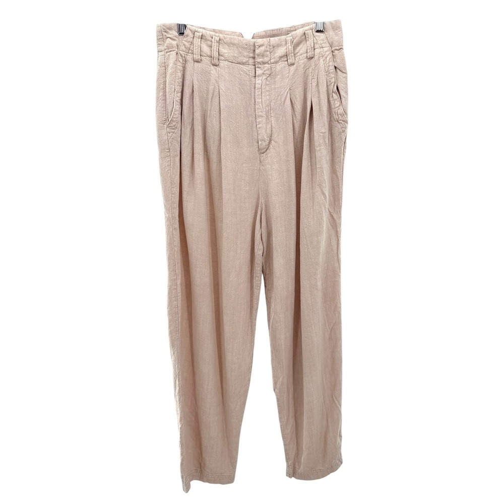 Free People Nothing To Say Pleated Linen Blend Trouser Pants Beige Blush 8